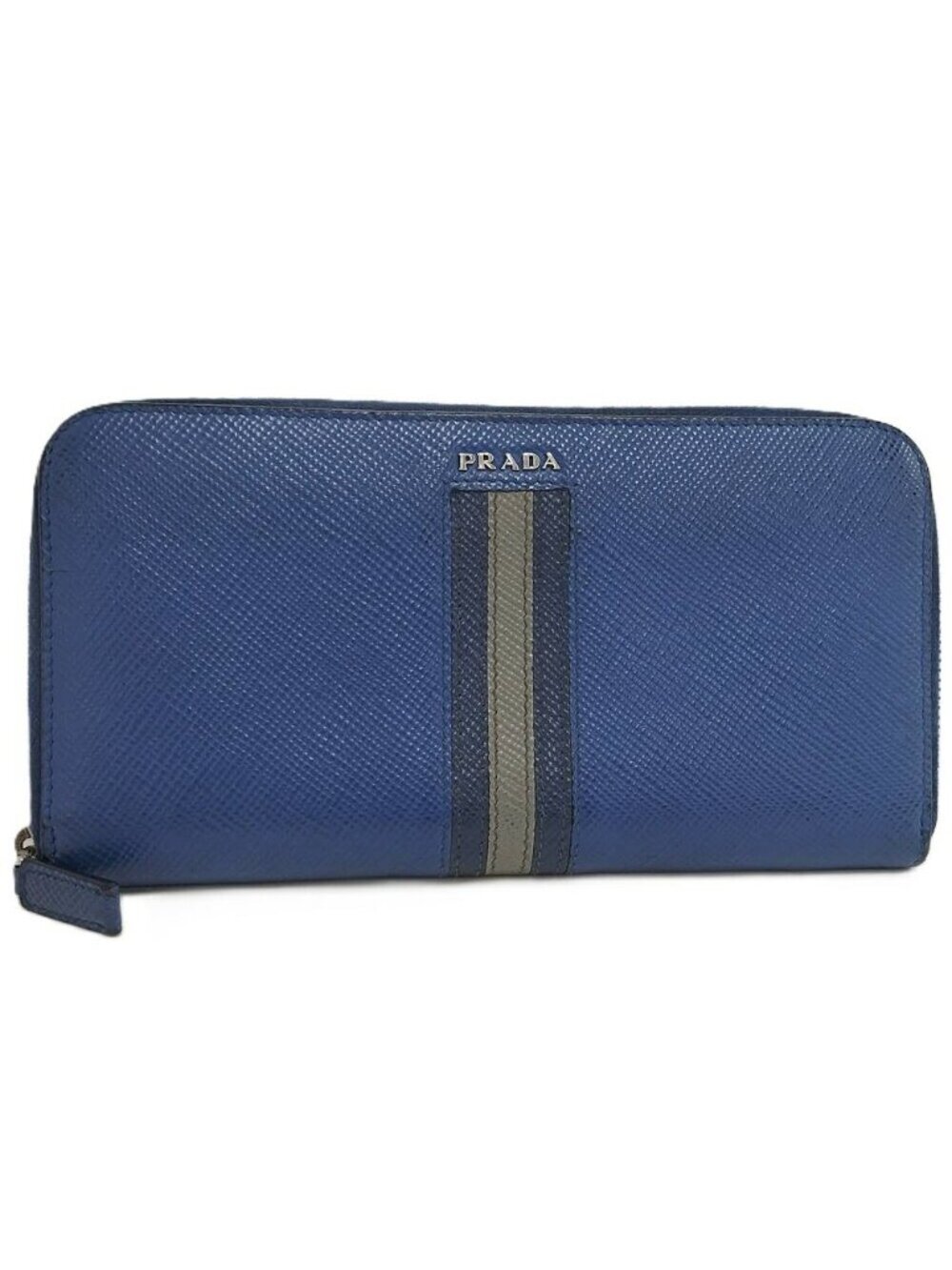 Prada Zip Around Wallet Saffiano Leather Blue - Picture 1 of 10